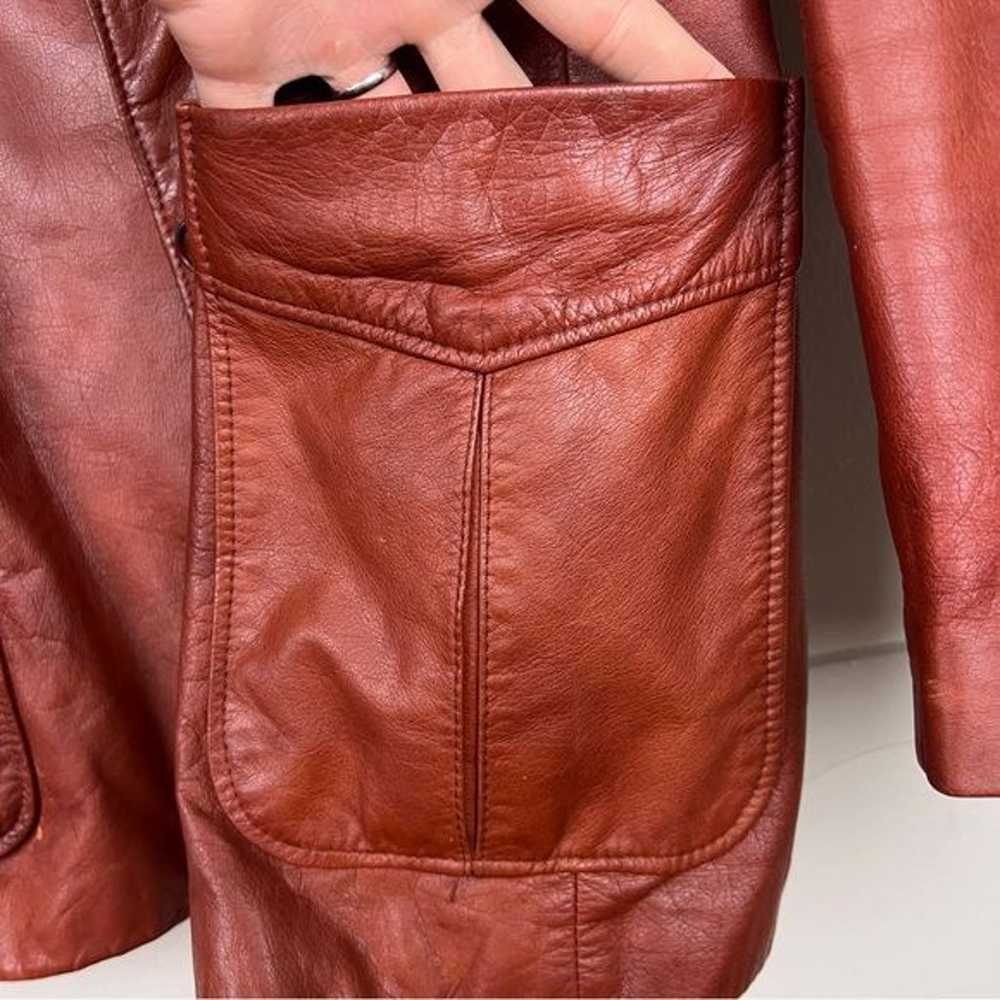 Vintage Red Leather Structured Fall Blazer Jacket - image 7