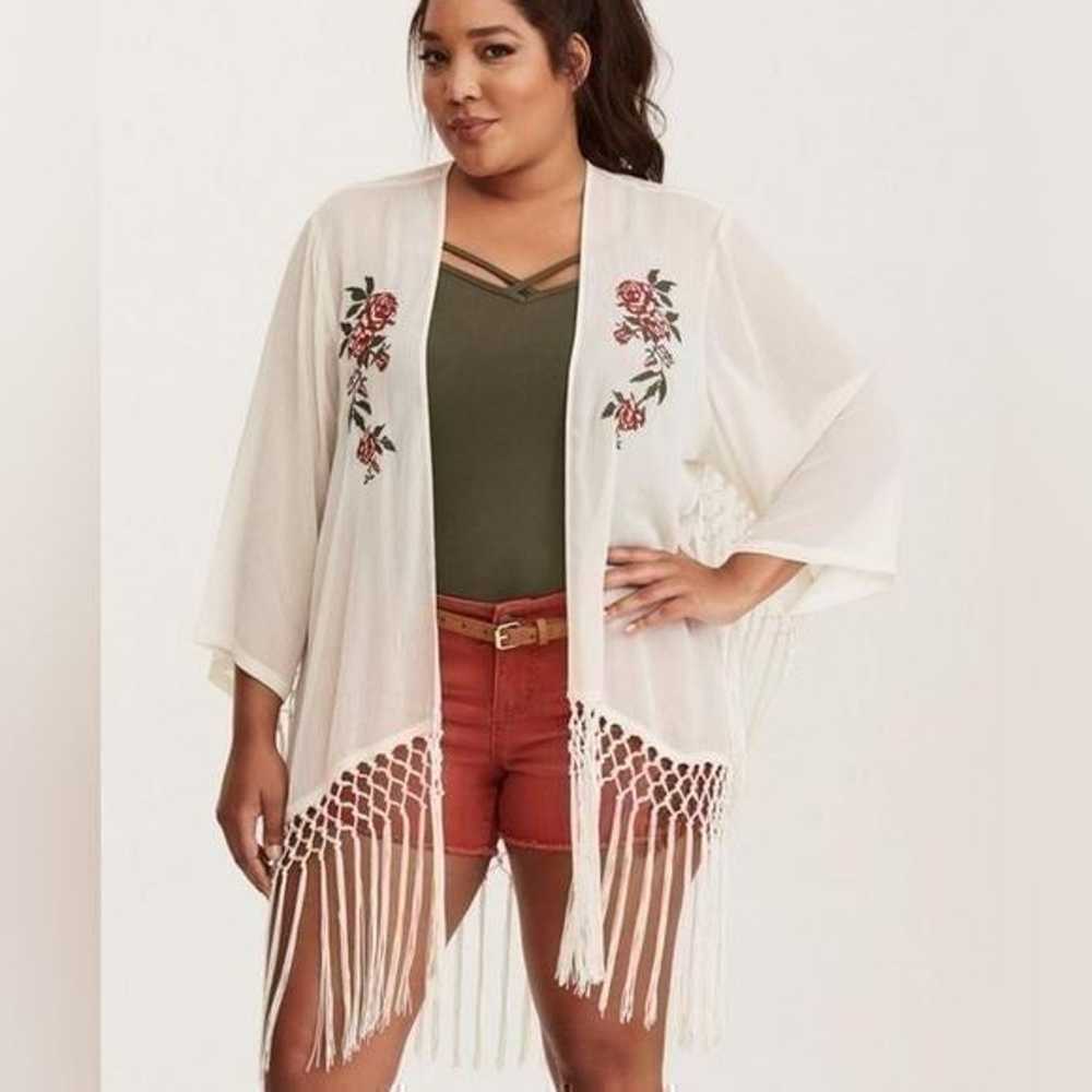 Torrid embroidered floral rose Fringe boho ivory … - image 1