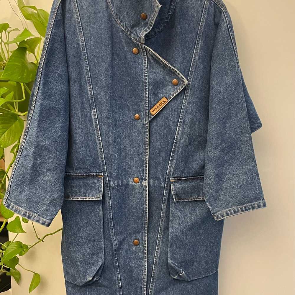 Vintage 80s Warrick denim mockneck trench dress XS - image 1