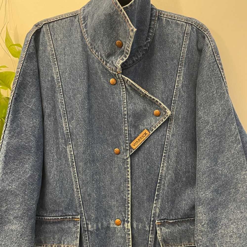 Vintage 80s Warrick denim mockneck trench dress XS - image 2