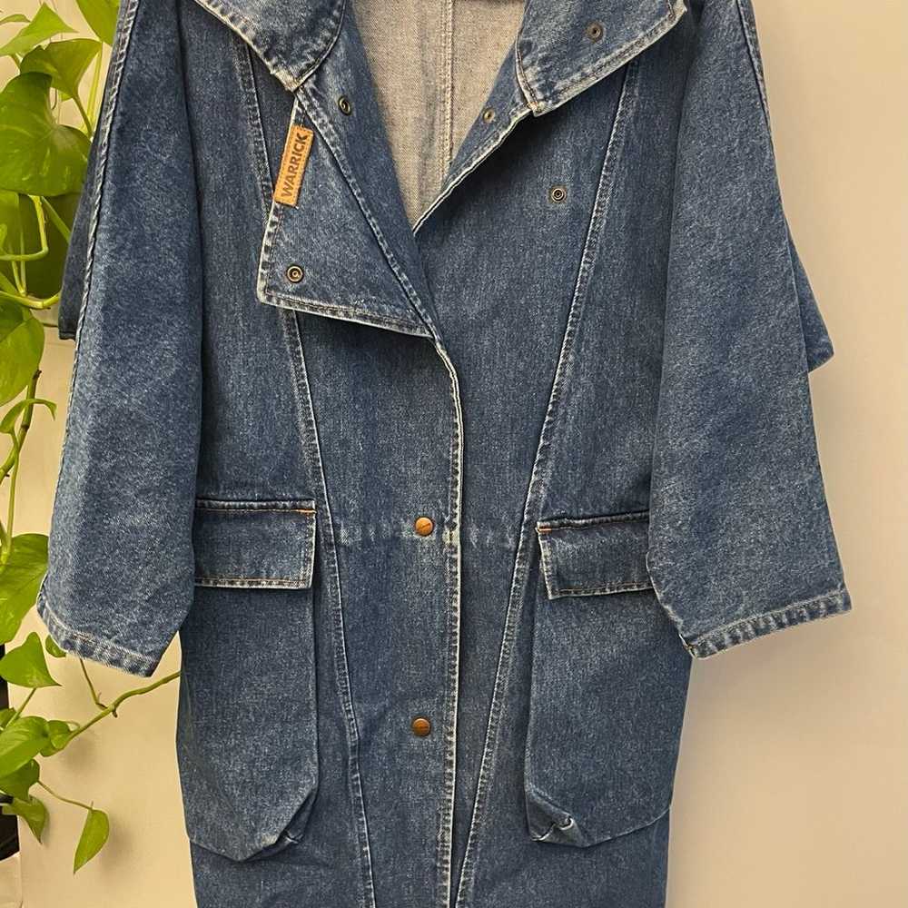 Vintage 80s Warrick denim mockneck trench dress XS - image 4