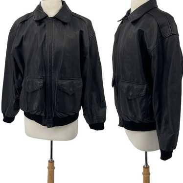 Vintage 80s Genuine Leather Jacket Atlas Patterne… - image 1