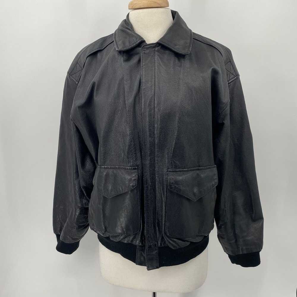Vintage 80s Genuine Leather Jacket Atlas Patterne… - image 2