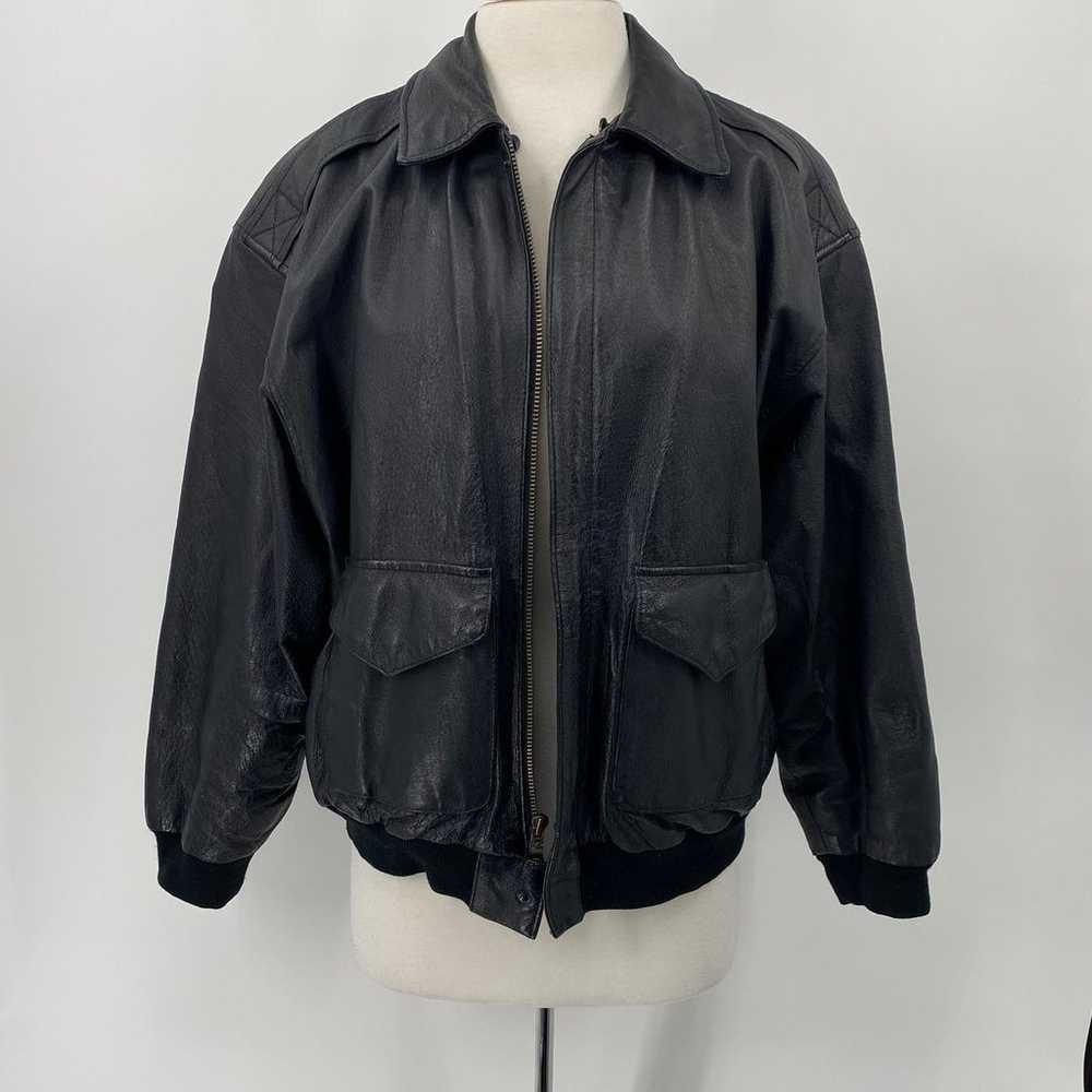 Vintage 80s Genuine Leather Jacket Atlas Patterne… - image 4