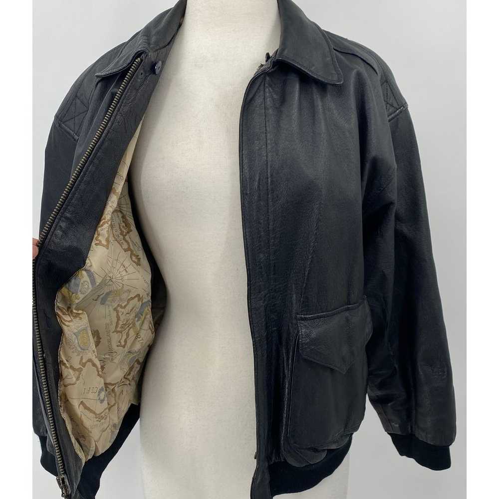Vintage 80s Genuine Leather Jacket Atlas Patterne… - image 6