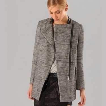 Maje Circus Grey Tweed Asymmetrical Leather Coat