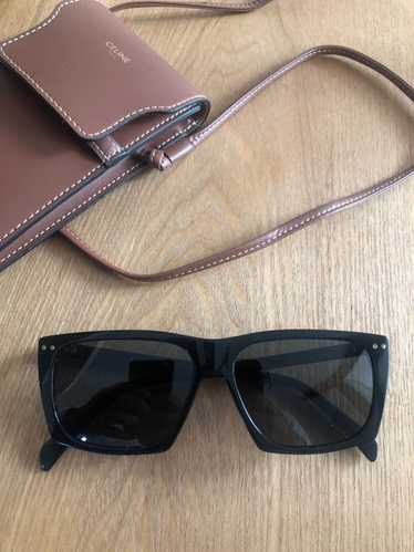 Celine BLACK RECTANGULAR SUNGLASSES w/ Leather Pou