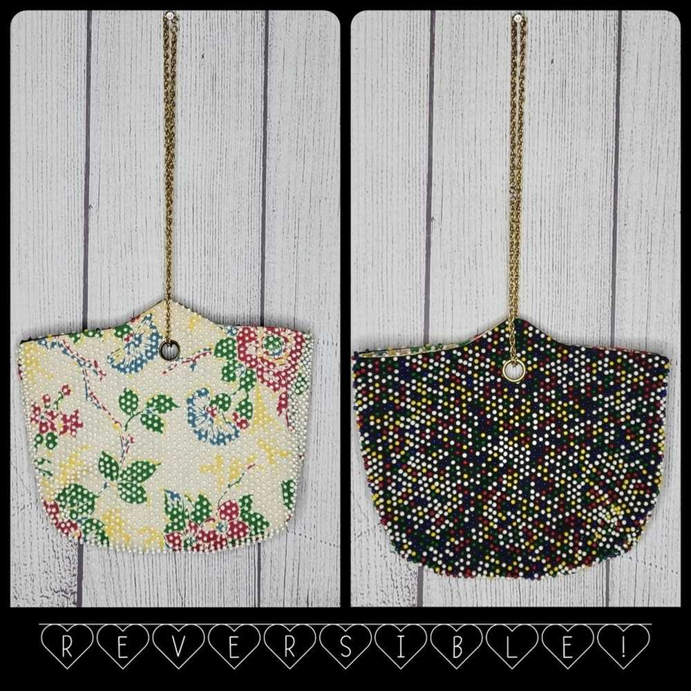 Vintage Beaded Floral Reversible Candy Dot Purse - image 1