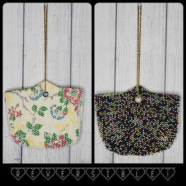 Vintage Beaded Floral Reversible Candy Dot Purse - image 1