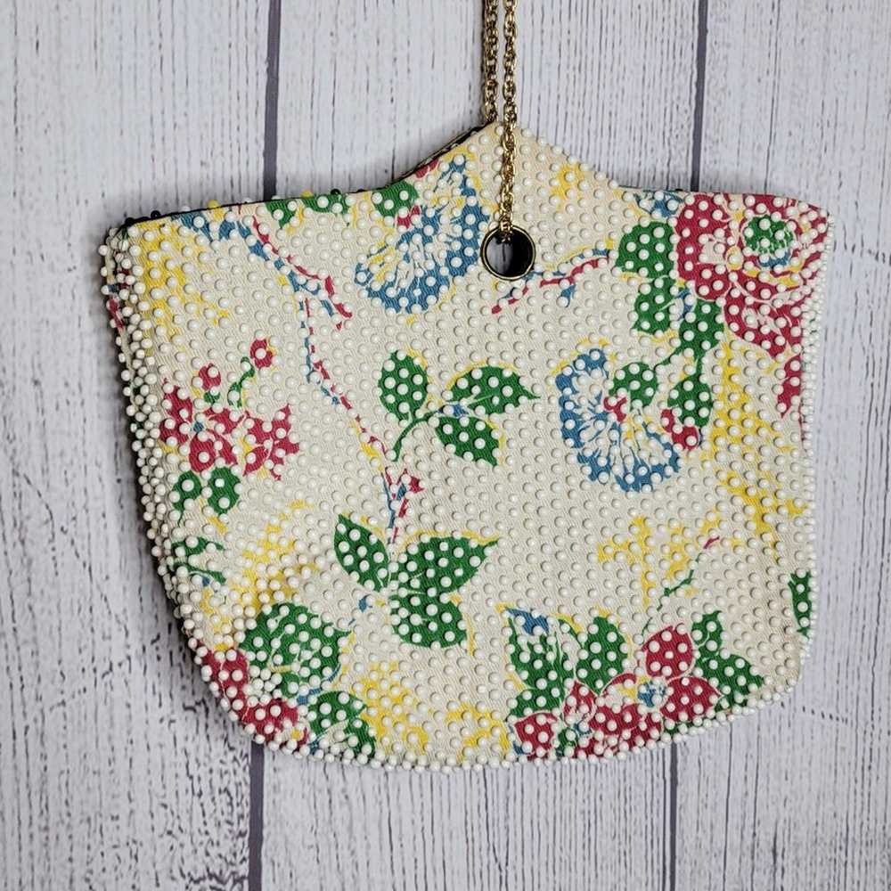 Vintage Beaded Floral Reversible Candy Dot Purse - image 3