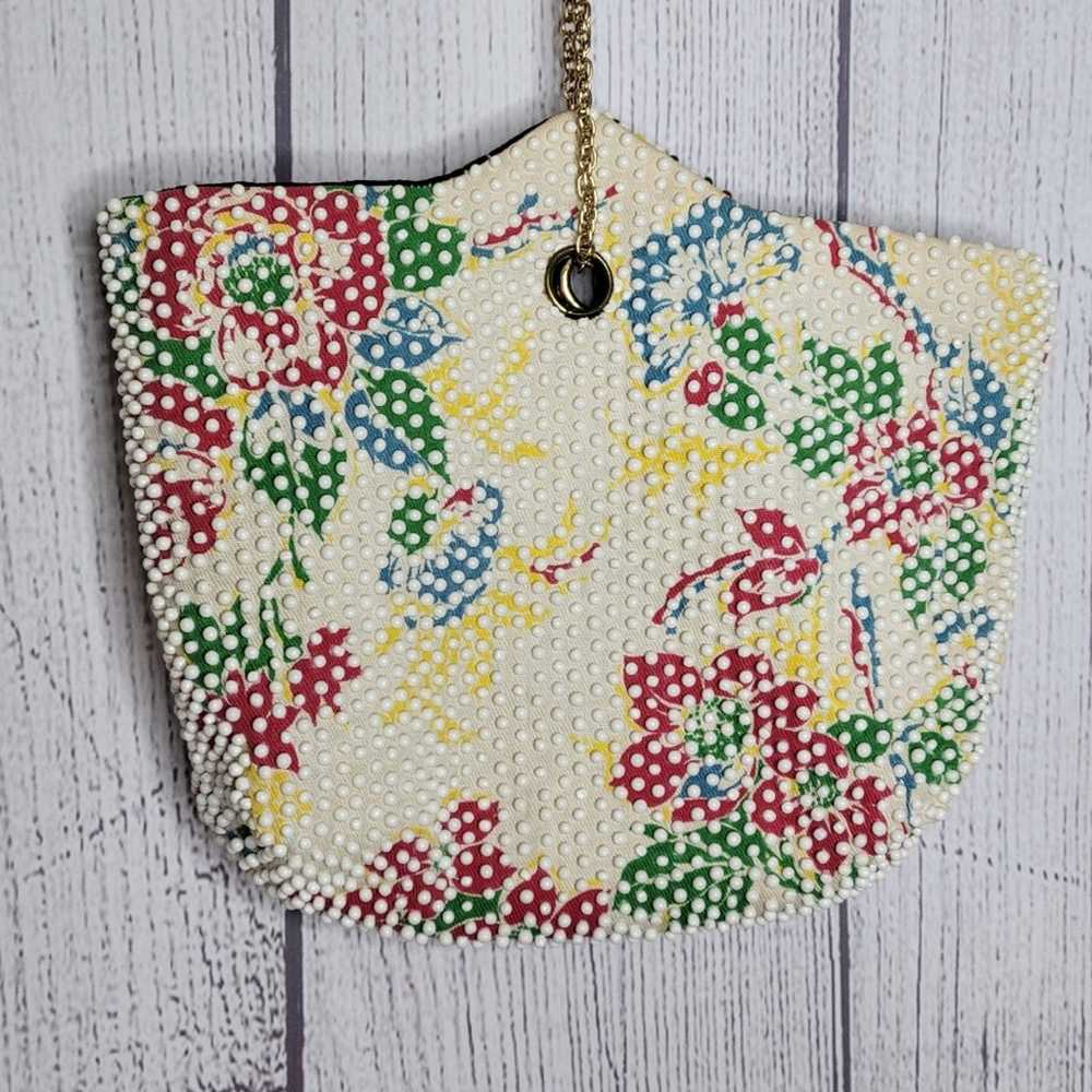 Vintage Beaded Floral Reversible Candy Dot Purse - image 4