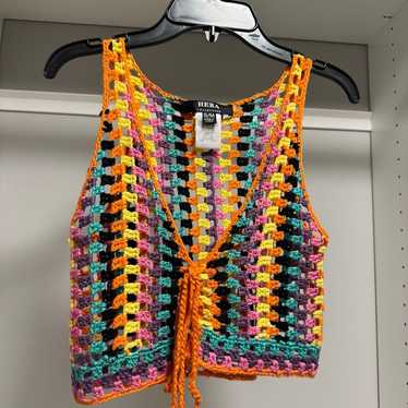 Vintage 70s multi-colored crochet vest - image 1