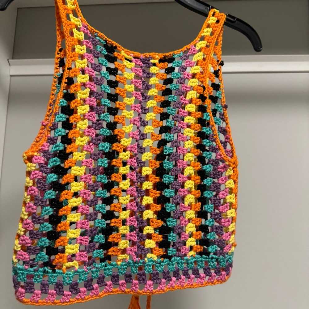 Vintage 70s multi-colored crochet vest - image 2