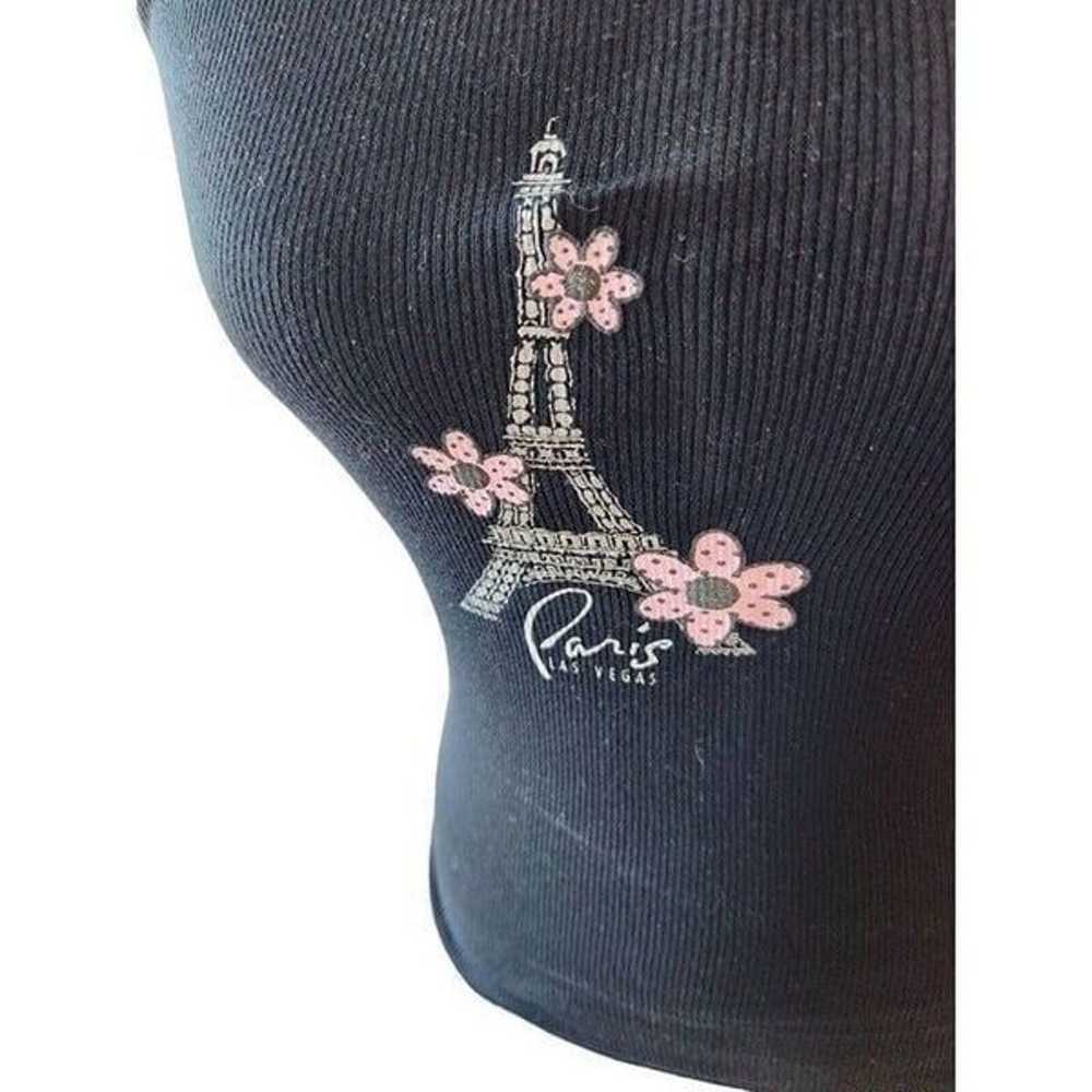 Vintage 90s Paris Black Pink Slip Top Tank Sleeve… - image 2