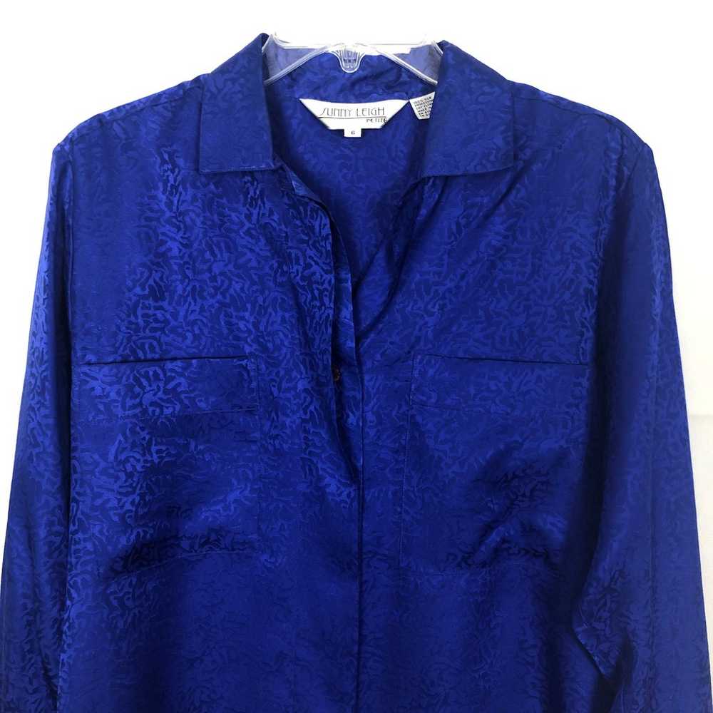 Sunny Leigh Vintage Women's 100% Silk Blue Button… - image 4