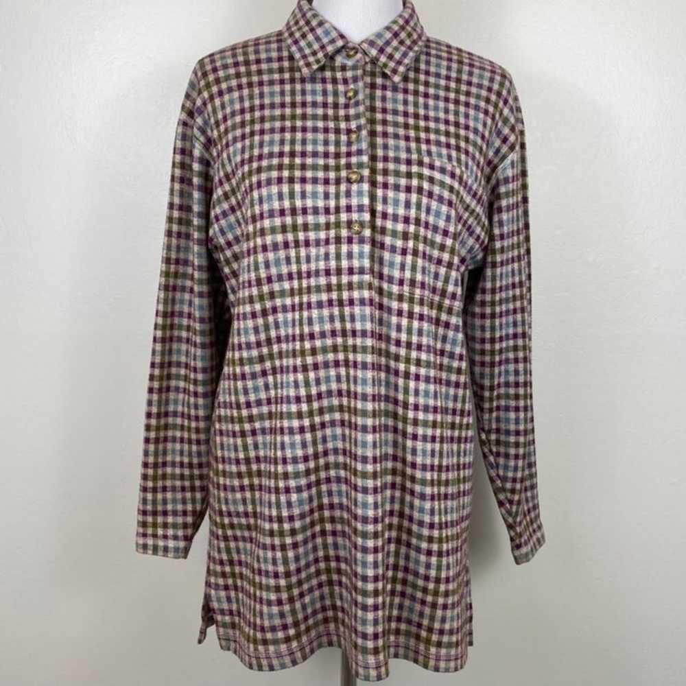 Vintage Liz Claiborne Gingham Flannel Tunic Top - image 1