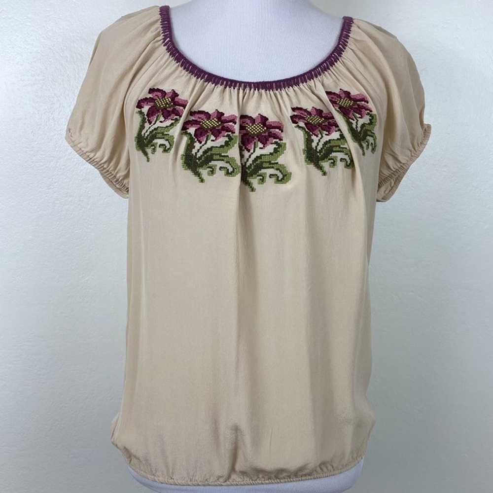 Vintage Embroidered Floral Silk Blouse - image 1