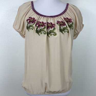 Vintage Embroidered Floral Silk Blouse - image 1