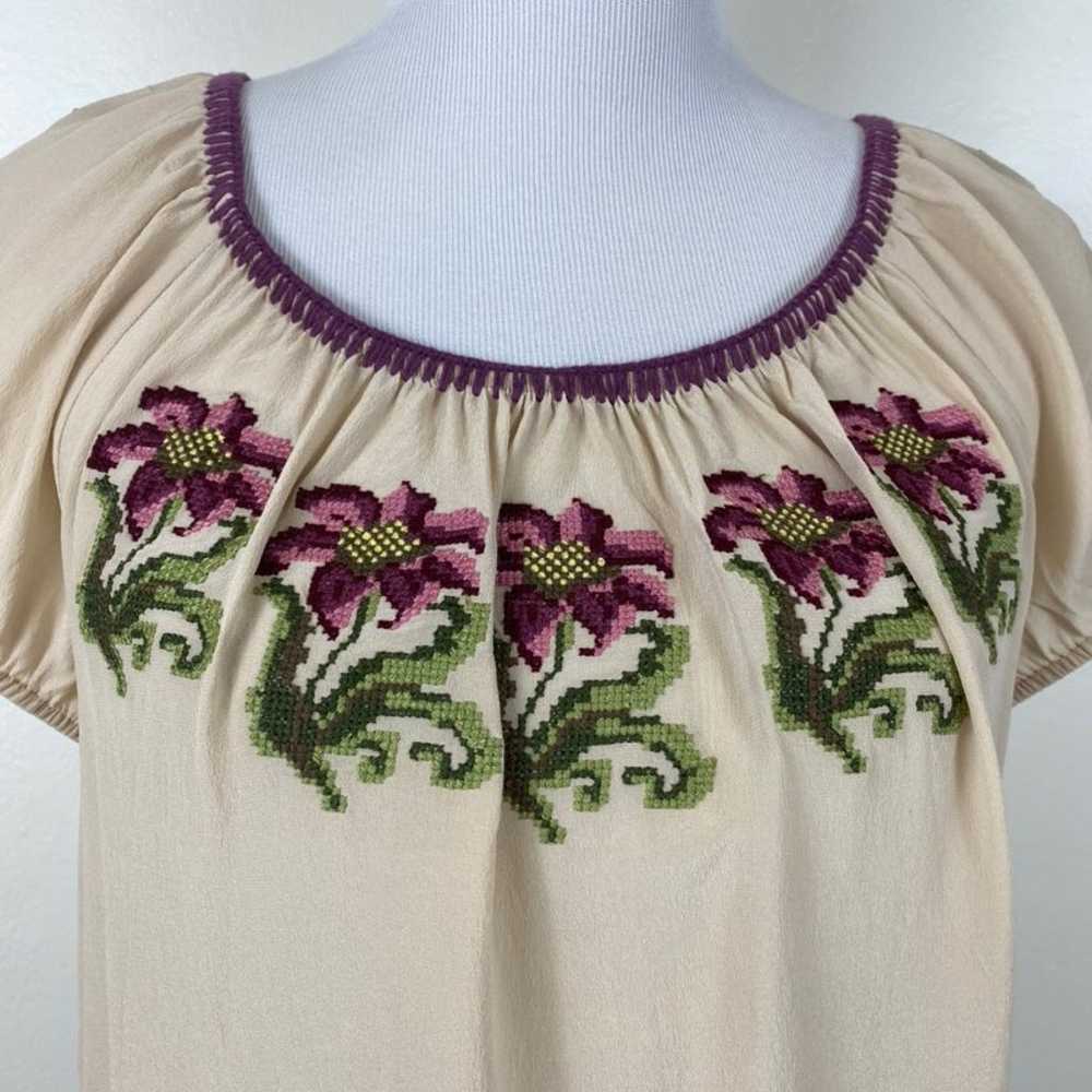 Vintage Embroidered Floral Silk Blouse - image 3