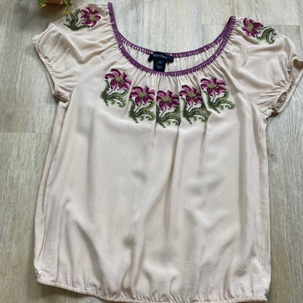 Vintage Embroidered Floral Silk Blouse - image 6