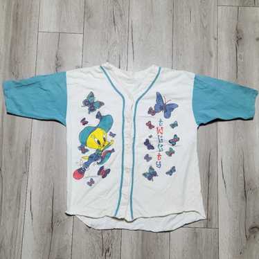 Vintage 90s Looney Tunes Tweety Bird Button Up Je… - image 1