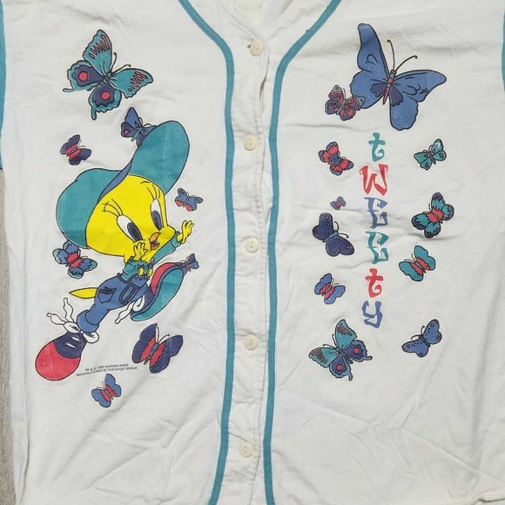 Vintage 90s Looney Tunes Tweety Bird Button Up Je… - image 4