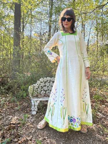 1970s Josefa Hand Embroidered Floral Maxi Dress - image 1