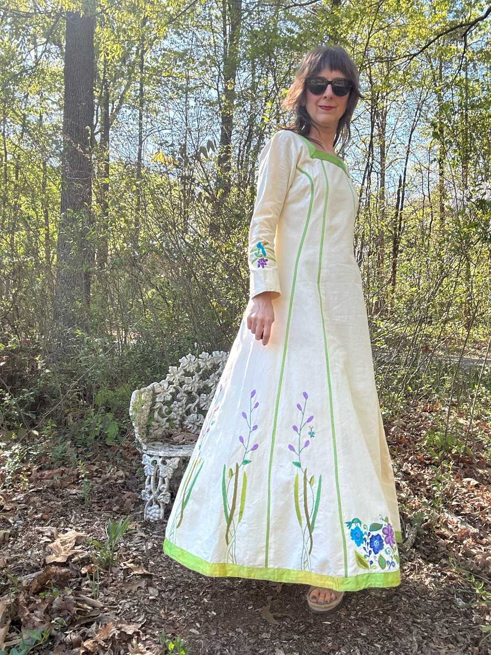 1970s Josefa Hand Embroidered Floral Maxi Dress - image 5