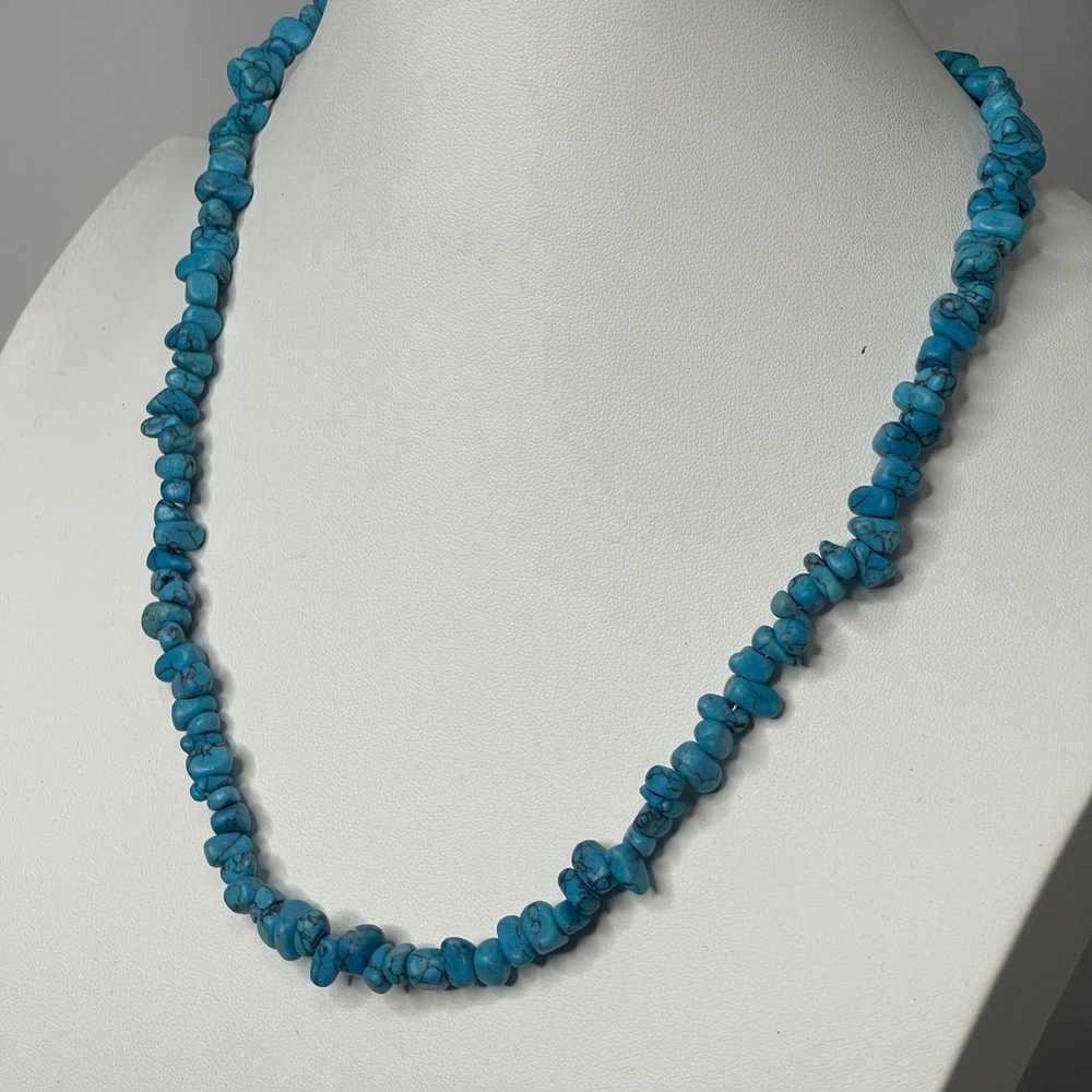 necklace Dyed turquoise blue beads stones beaded … - image 3