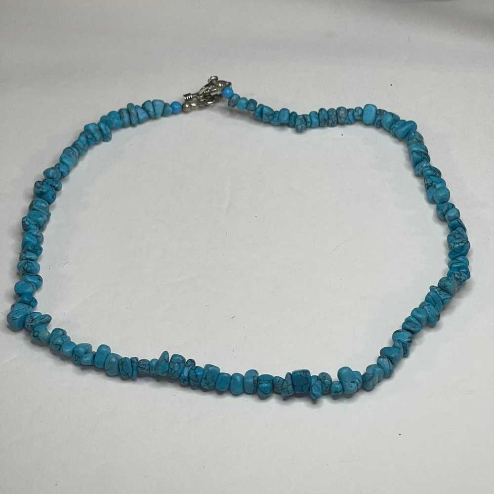 necklace Dyed turquoise blue beads stones beaded … - image 7