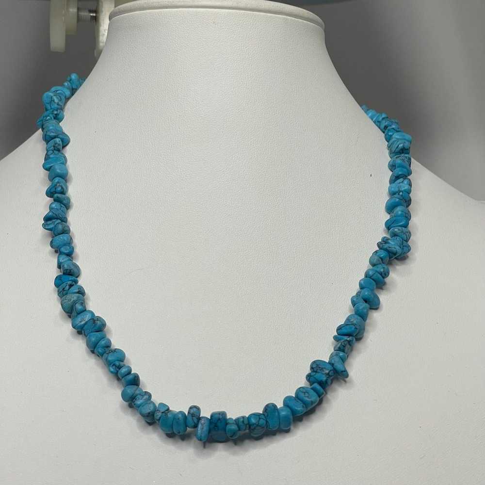 necklace Dyed turquoise blue beads stones beaded … - image 8