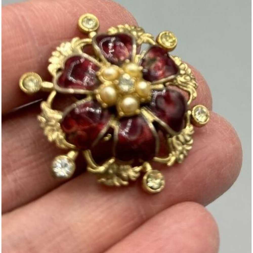 Vintage Coro Brooch Pin Red Floral Burst Rhinesto… - image 4