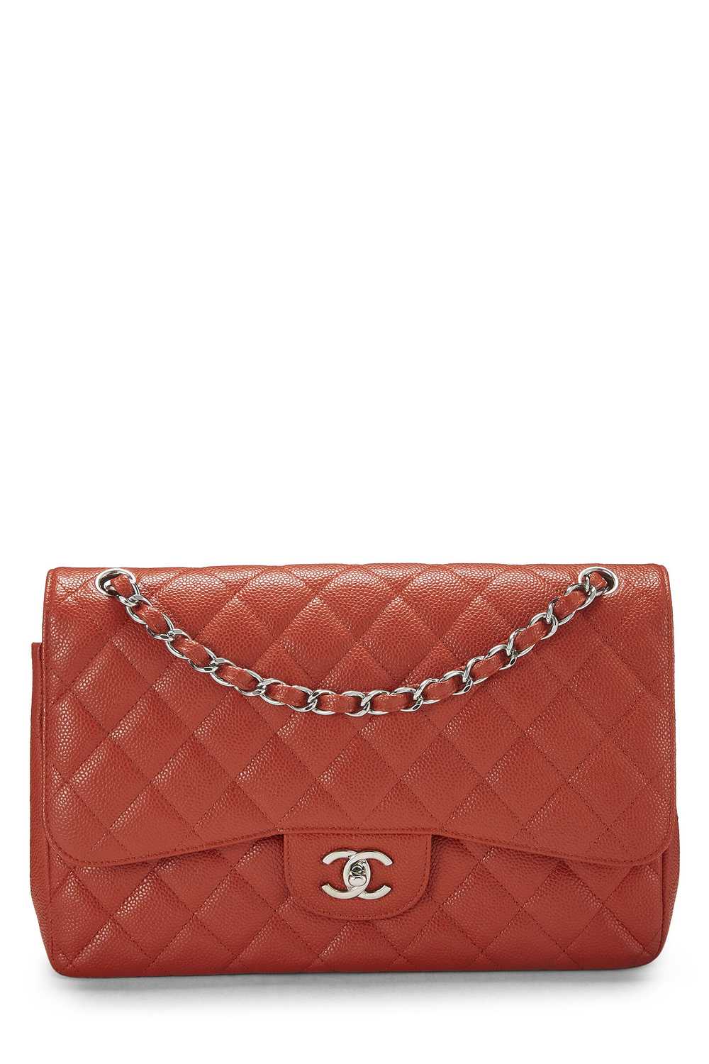 Orange Quilted Caviar New Classic Double Flap Jum… - image 1