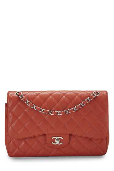 Orange Quilted Caviar New Classic Double Flap Jum… - image 1