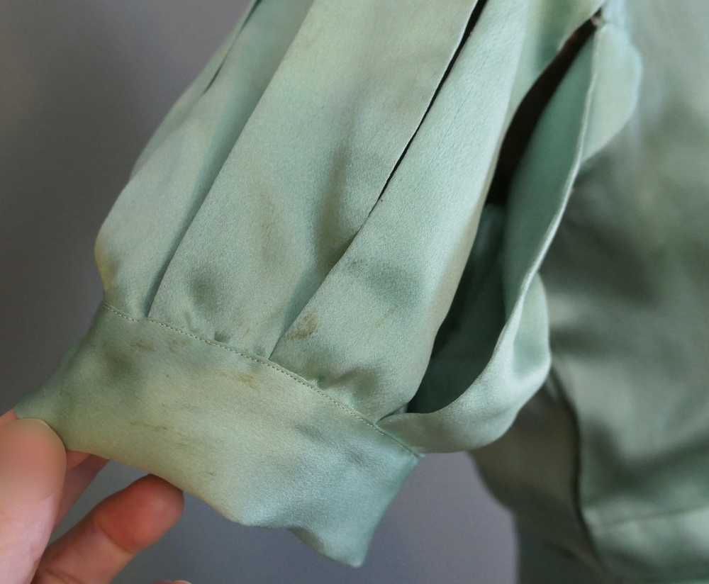 Vintage 1920s Satin Gown Seafoam Green Silk, Plea… - image 10