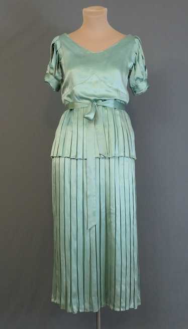 Vintage 1920s Satin Gown Seafoam Green Silk, Plea… - image 1