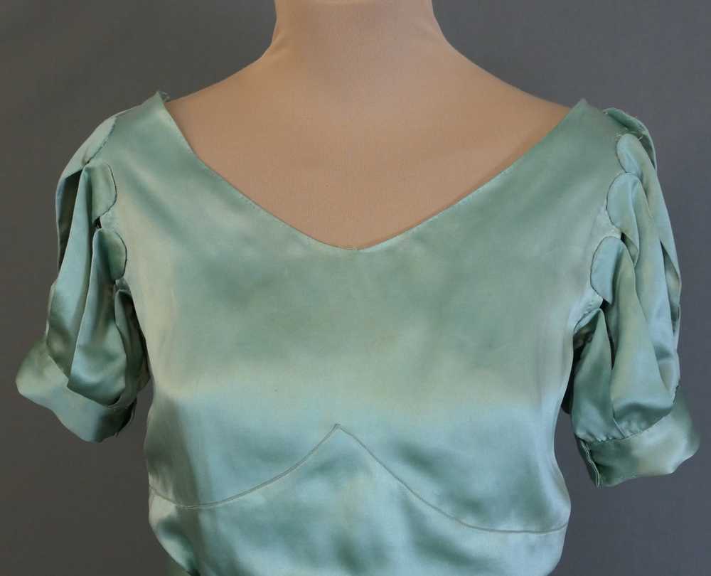 Vintage 1920s Satin Gown Seafoam Green Silk, Plea… - image 6