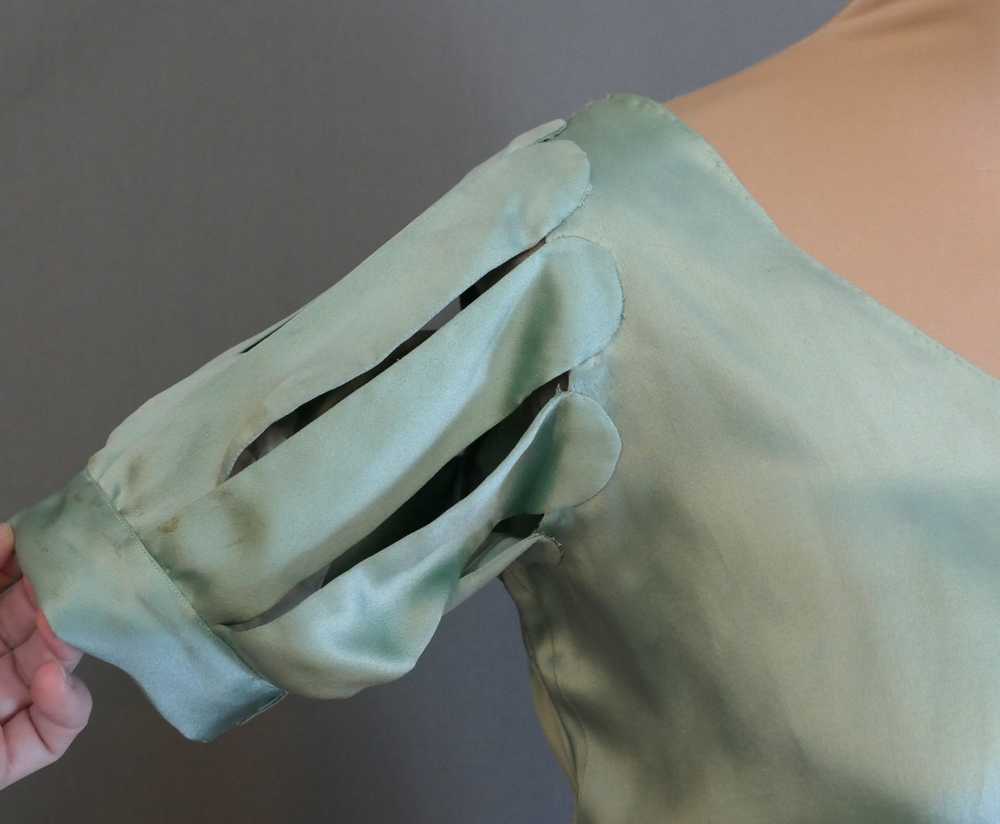 Vintage 1920s Satin Gown Seafoam Green Silk, Plea… - image 8