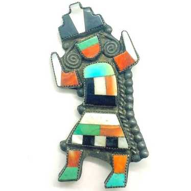 Zuni Native American Silver Rainbow Dancer Brooch - image 1