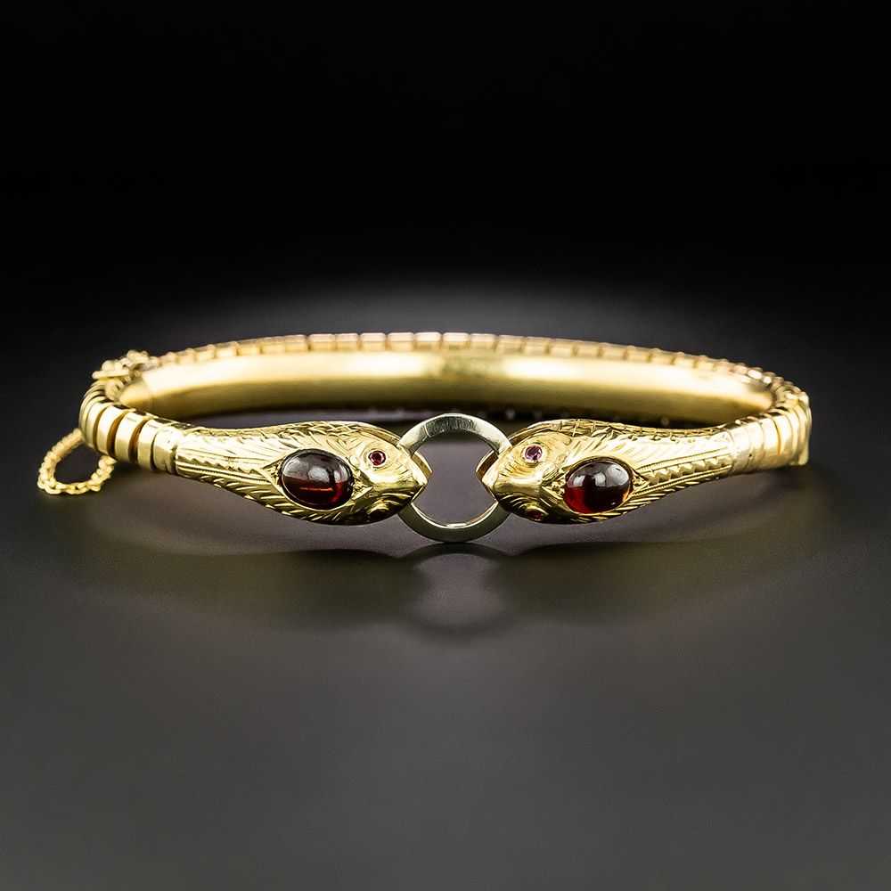 French Antique Garnet and Ruby Snake Bangle Brace… - image 1