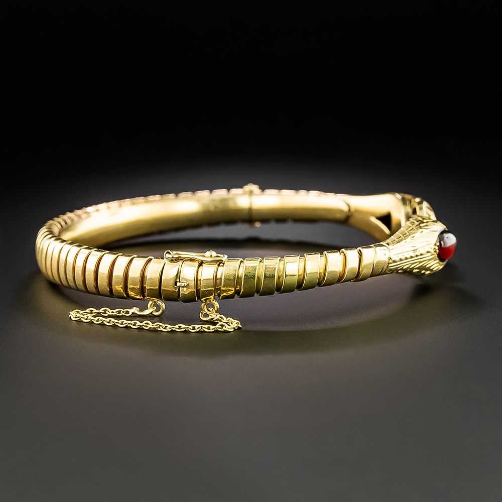 French Antique Garnet and Ruby Snake Bangle Brace… - image 2
