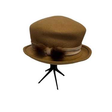 Lord & Taylor 100% Wool Tan Bow Round Hat - image 1