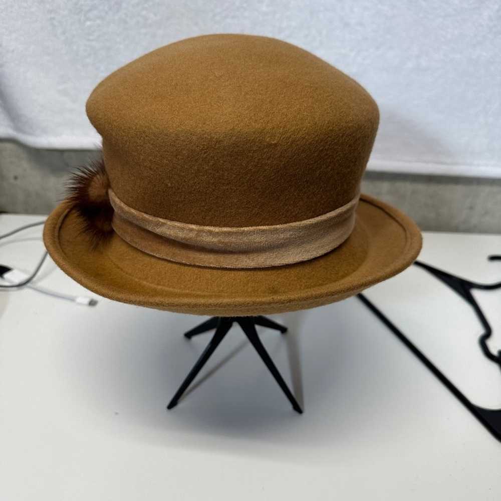 Lord & Taylor 100% Wool Tan Bow Round Hat - image 2