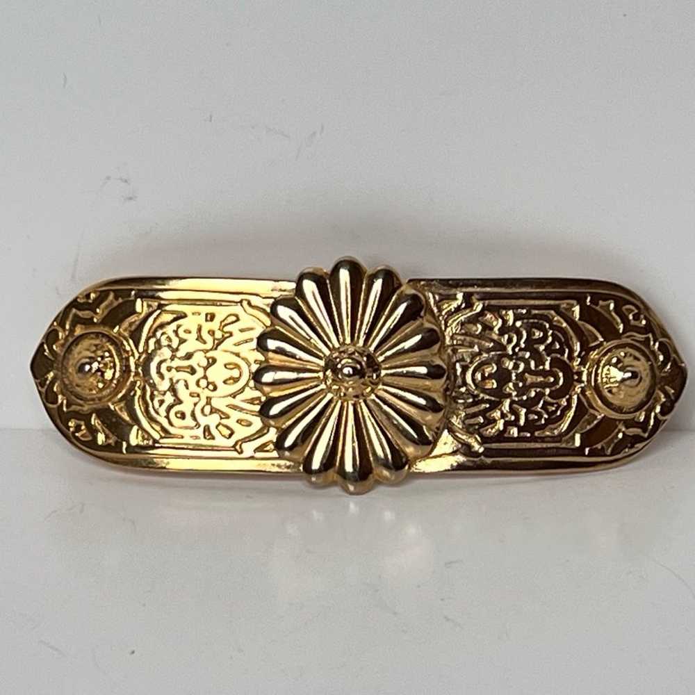 Vintage Gay Boyer 1980s Goldtone Floral Etched Be… - image 2