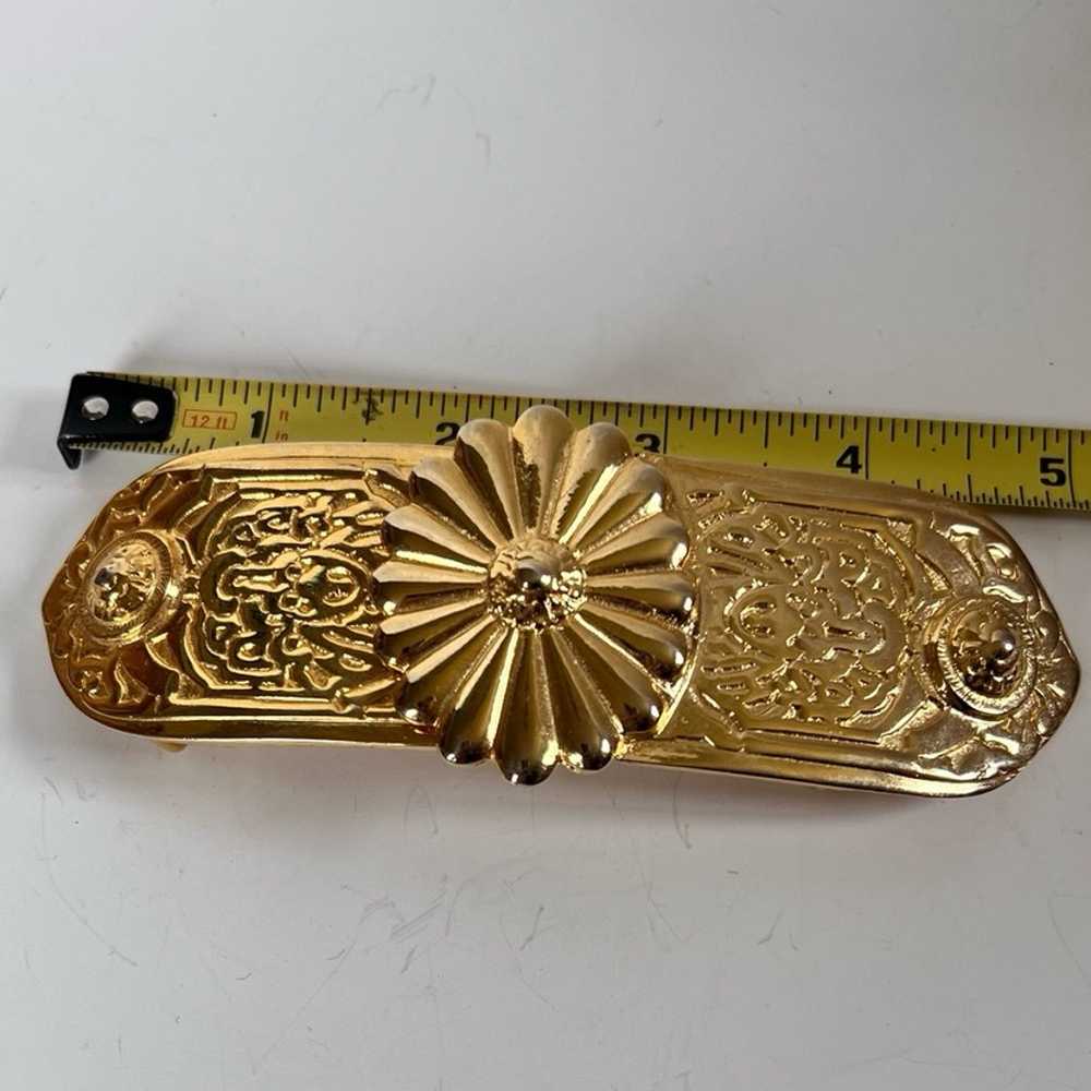 Vintage Gay Boyer 1980s Goldtone Floral Etched Be… - image 9