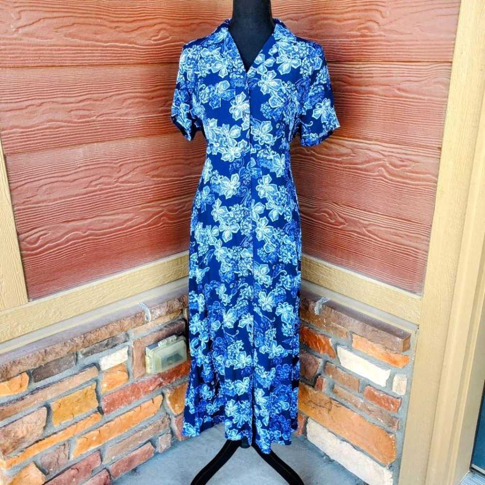 White Stag Blue Floral Buttondown Vintage Maxi Dr… - image 1