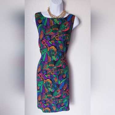 80's Colorful Vintage Sleeveless Dress Size 14 - image 1