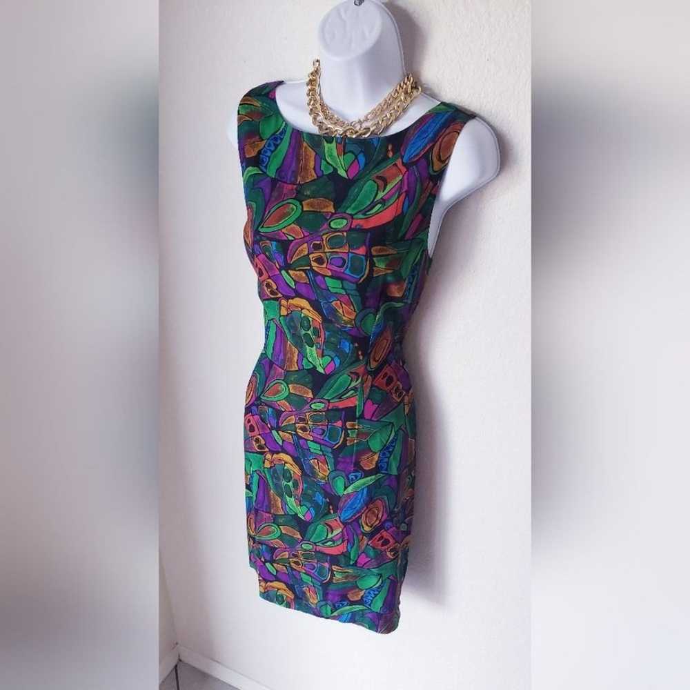 80's Colorful Vintage Sleeveless Dress Size 14 - image 2