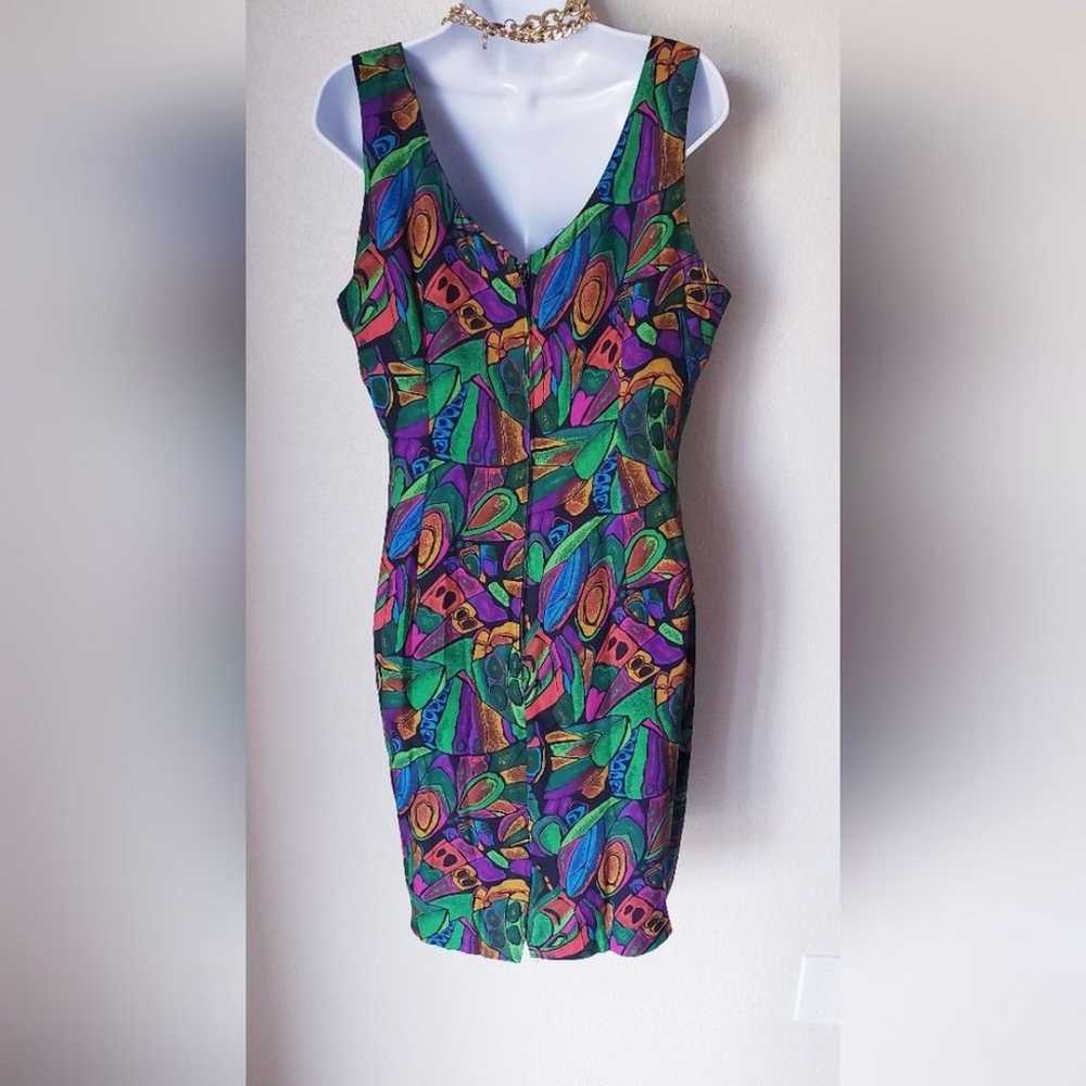 80's Colorful Vintage Sleeveless Dress Size 14 - image 3