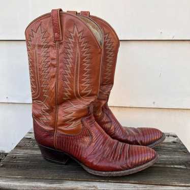 Vintage Dan Post 12A Caiman brown cognac cowboy w… - image 1